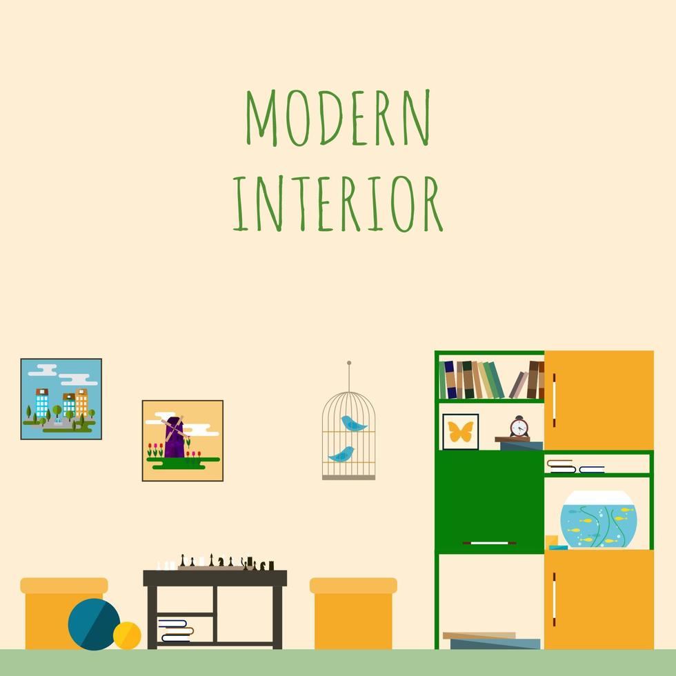 modèle de fond de carte de décoration de dessin animé drôle minimaliste de mobilier d'intérieur vecteur