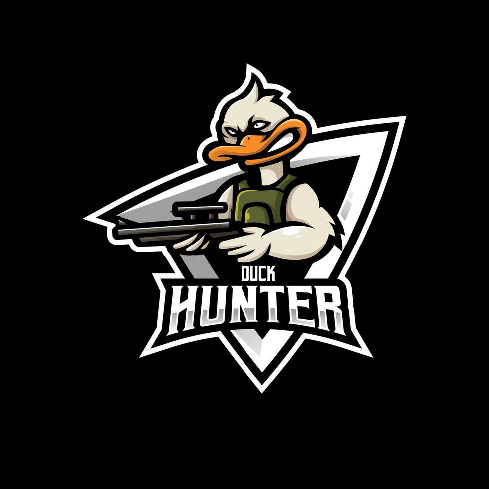 vecteur de conception de logo de mascotte de canard avec un style de concept d'illustration moderne pour l'impression de badges, d'emblèmes et de t-shirts. le chasseur de canard porte une arme à feu pour l'équipe e-sport