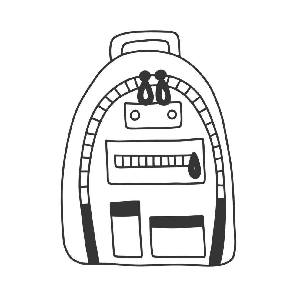 sac à dos de style doodle. équipement dessiné à la main pour le camping. illustration vectorielle isolée sur fond blanc. vecteur