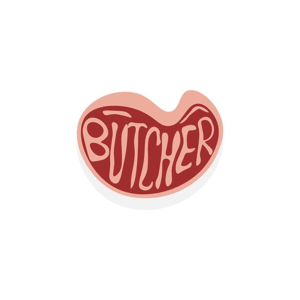 logo d'illustration de viande qui dit boucher vecteur