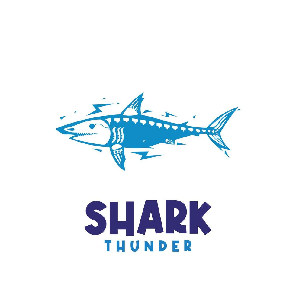 logo d'illustration unique d'un requin frappé par la foudre vecteur