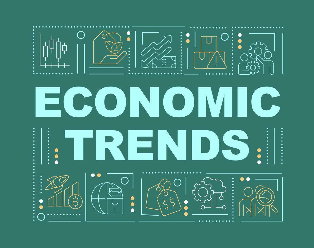 tendances dans les concepts de mots économiques bannière verte. tendances en affaires. infographie avec des icônes sur fond de couleur. typographie isolée. illustration vectorielle avec texte. vecteur