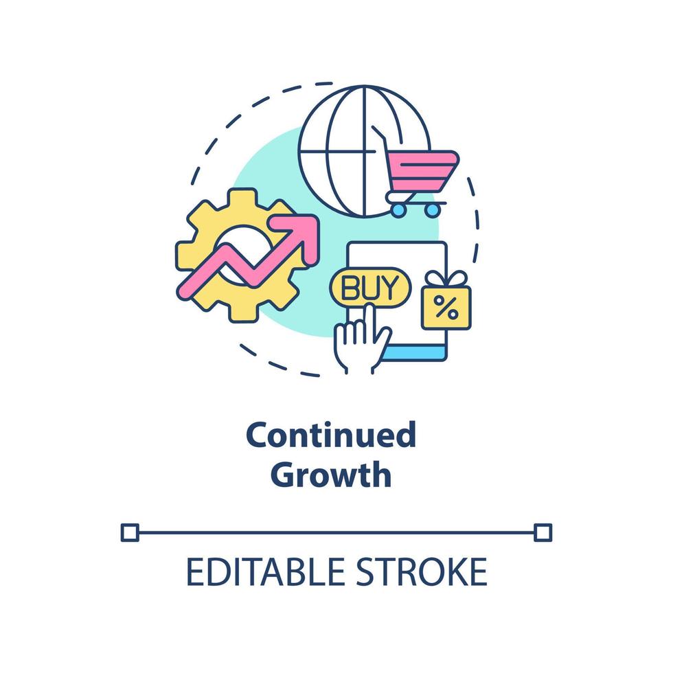 icône de concept de croissance continue. technologie de commerce électronique. tendances de la stratégie de vente au détail idée abstraite illustration de la ligne mince. dessin de contour isolé. trait modifiable. vecteur