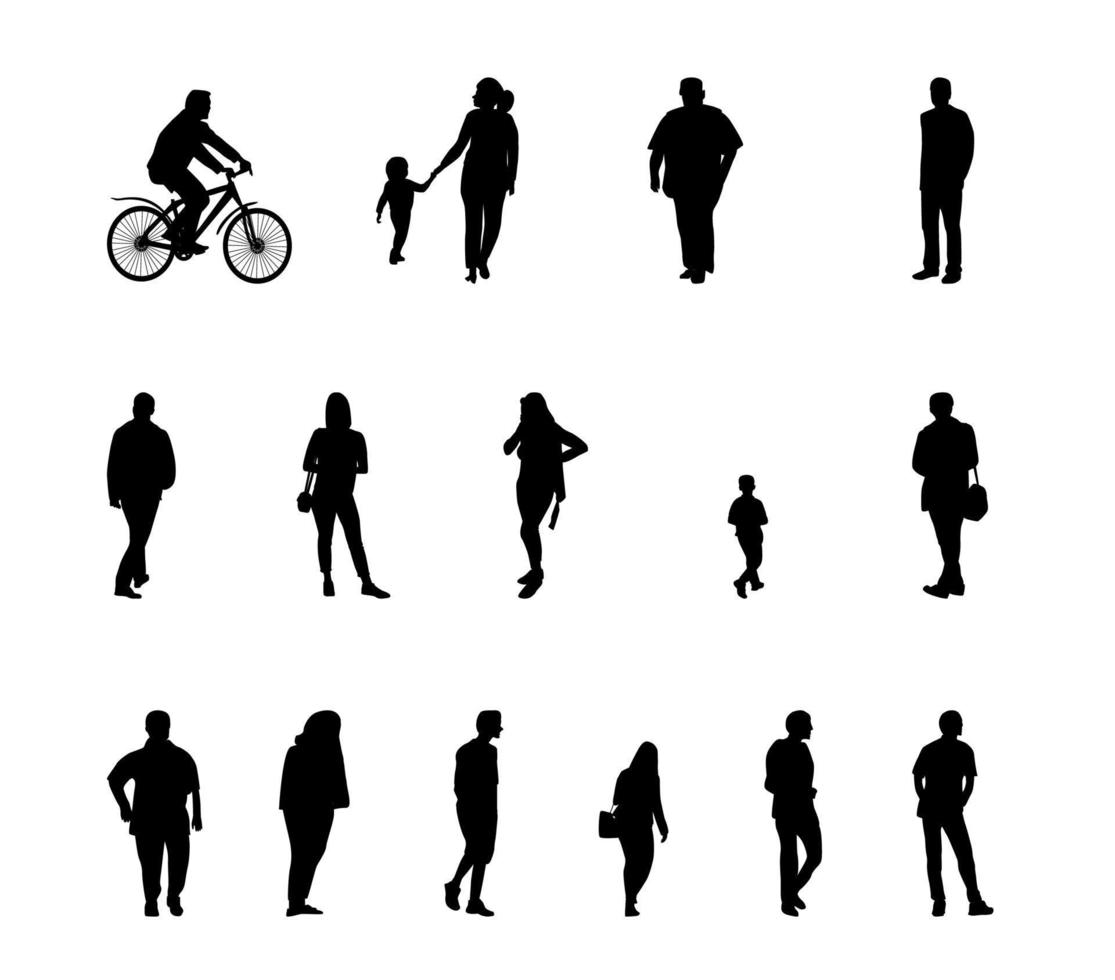 ensemble de silhouette marchant des personnes et des enfants. illustration vectorielle. vecteur