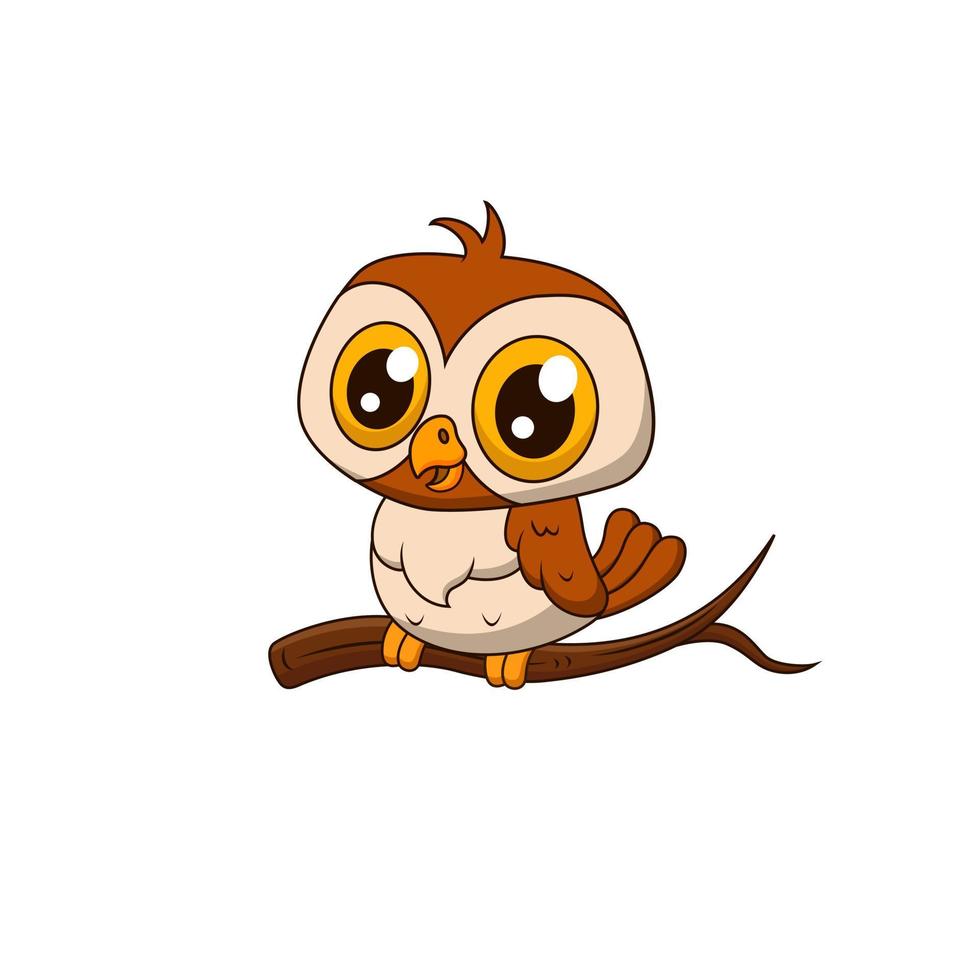 petit hibou de dessin animé de vecteur sur une branche