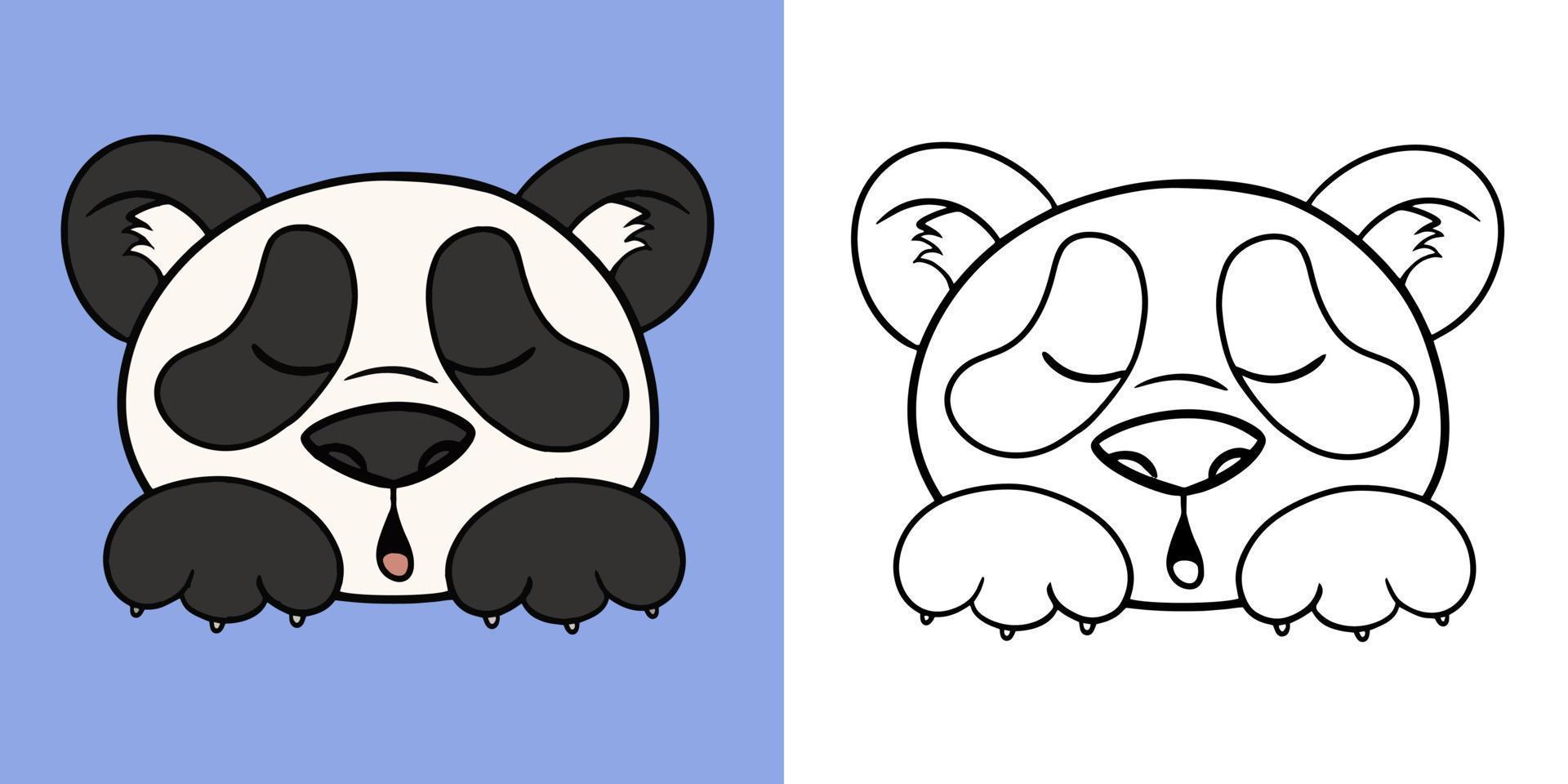 panda mignon dort, pandas moelleux mignons en style dessin animé, ensemble horizontal d'illustrations pour les livres à colorier, illustration vectorielle vecteur