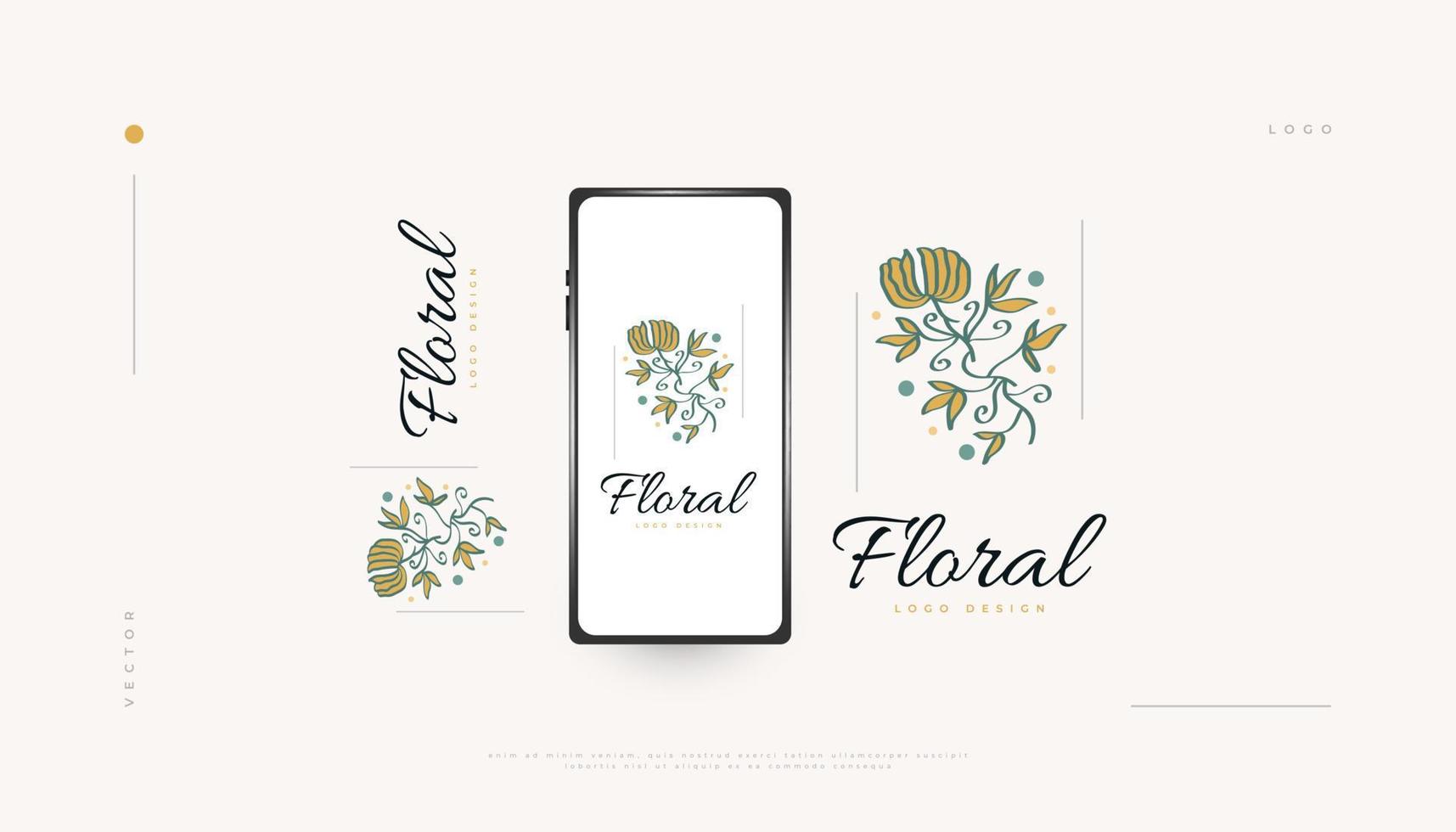 conception de logo de fleur élégante avec un style minimal, adaptée au spa, à la beauté, aux bijoux, au salon ou à la marque de cosmétiques. illustration de logo floral ou botanique dessiné à la main vecteur