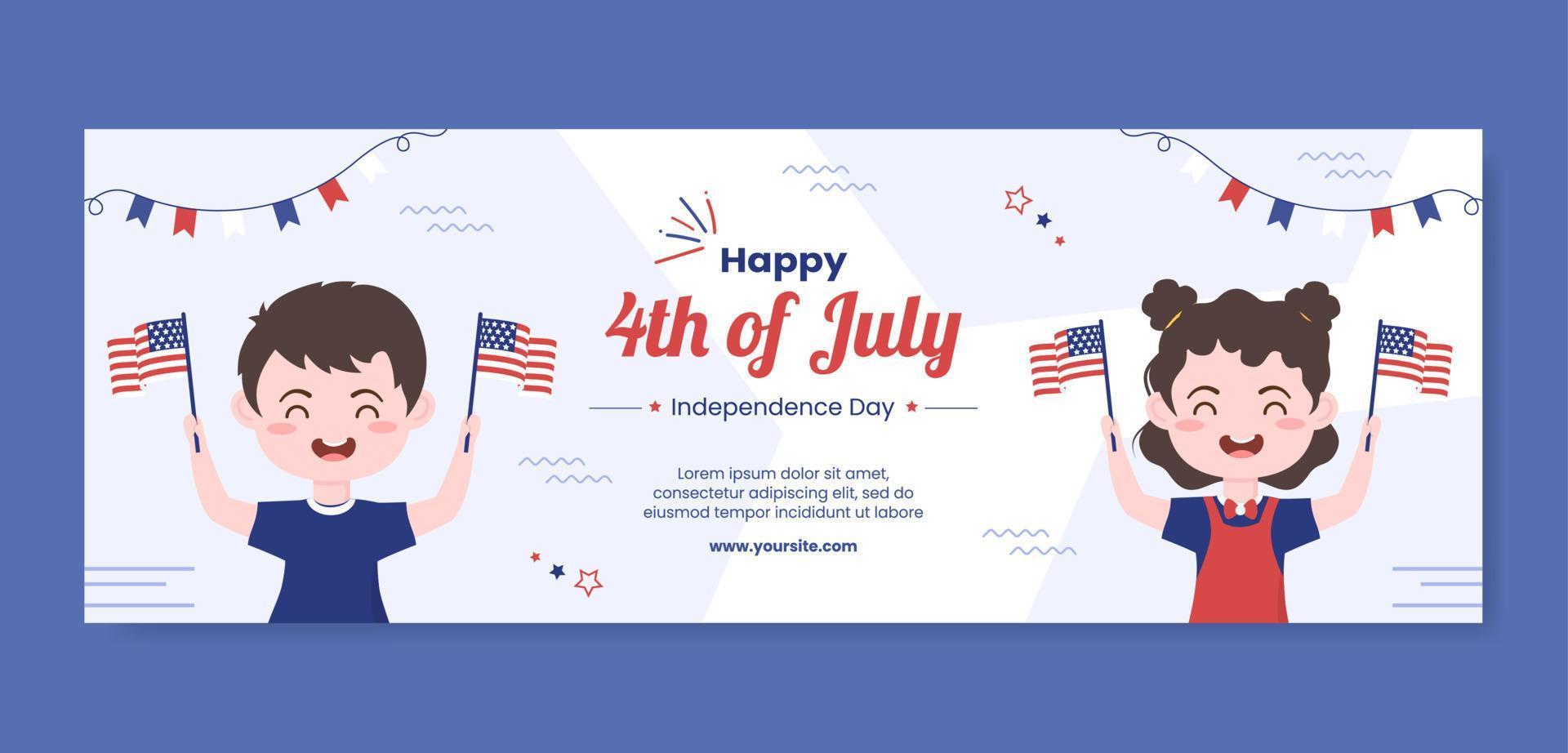 4 juillet joyeux jour de l'indépendance usa twitch bannière modèle de médias sociaux vecteur dessin animé illustration