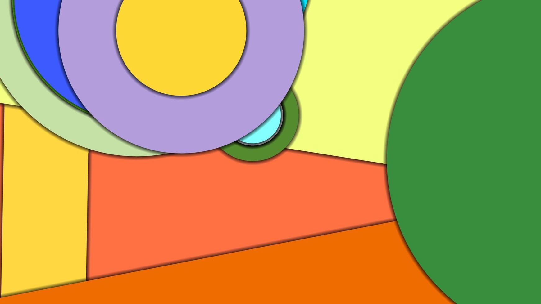 arrière-plan vectoriel coloré géométrique abstrait dans un style de conception matérielle avec des cercles concentriques et des rectangles tournés avec des ombres, imitant du papier découpé.