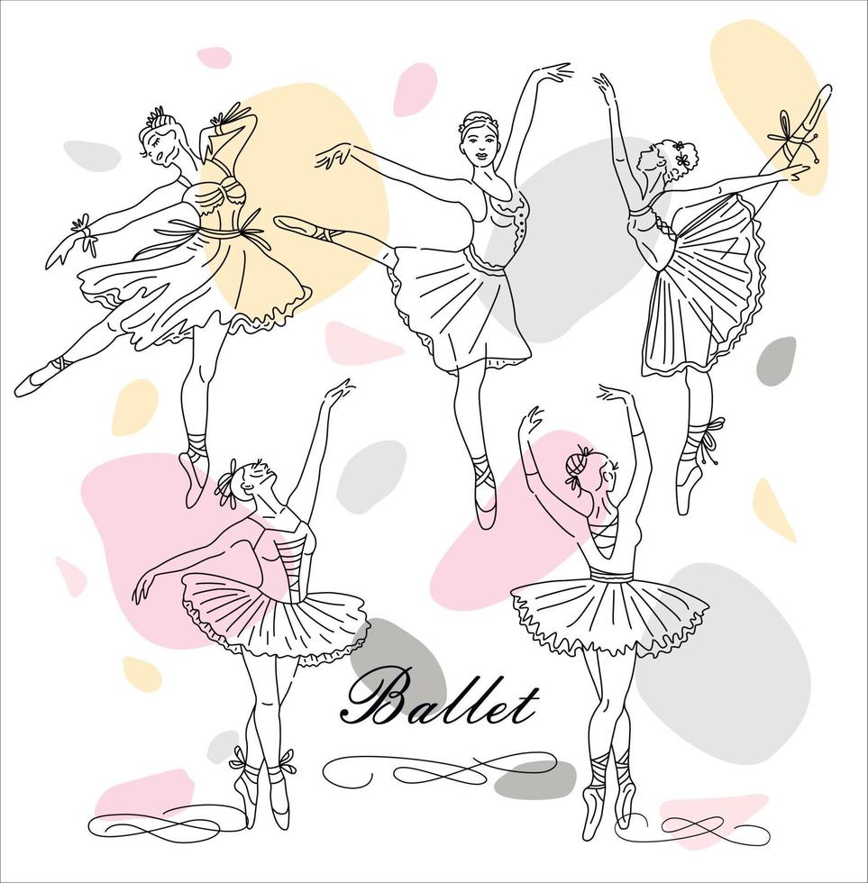 danseuse de ballet féminine ensemble de dessin au trait continu en couleur rose. danseuses et figures vecteur