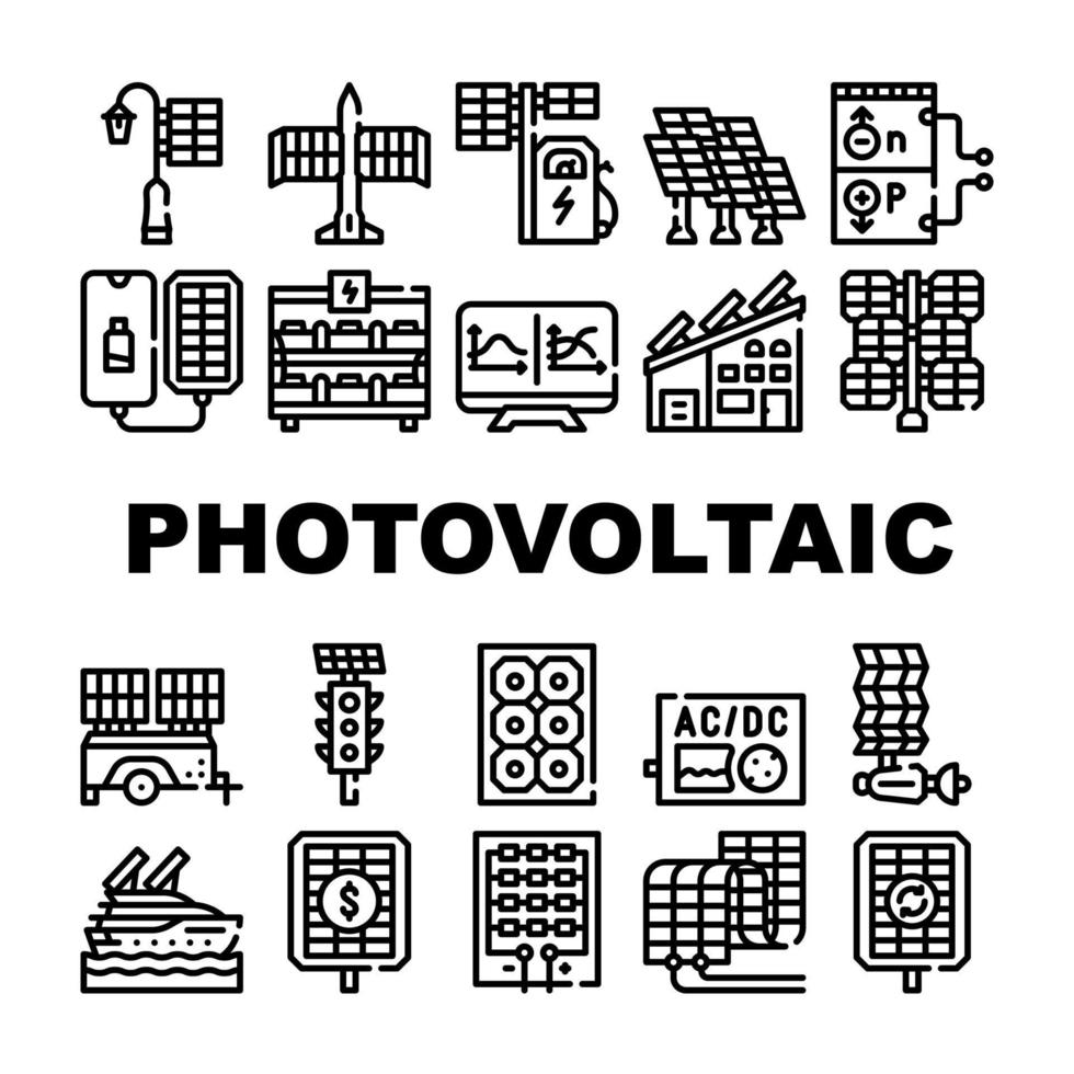 icônes de collecte d'énergie photovoltaïque définies illustrations vectorielles vecteur