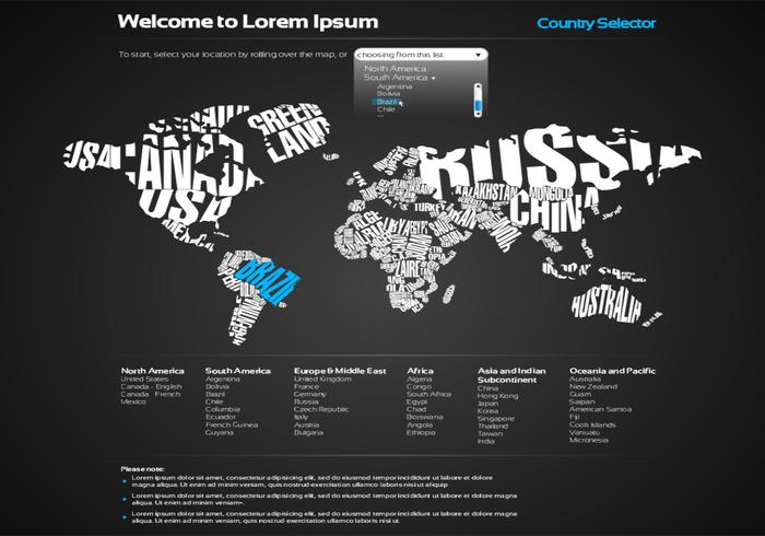 Black World Map Template de vecteur de site Web