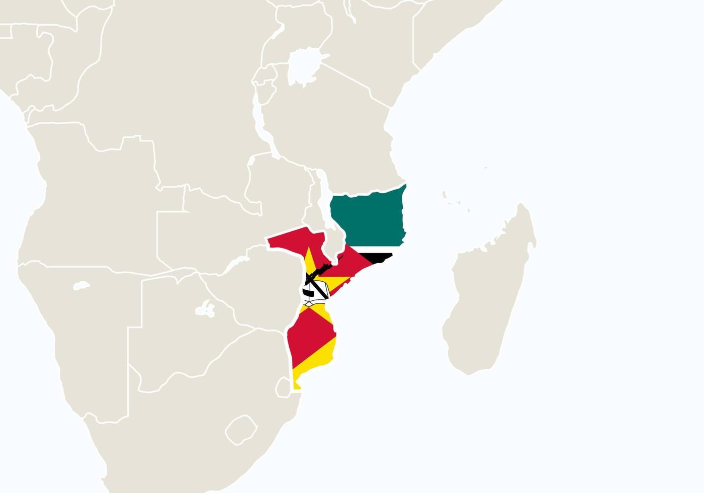 afrique avec carte du mozambique en surbrillance. vecteur
