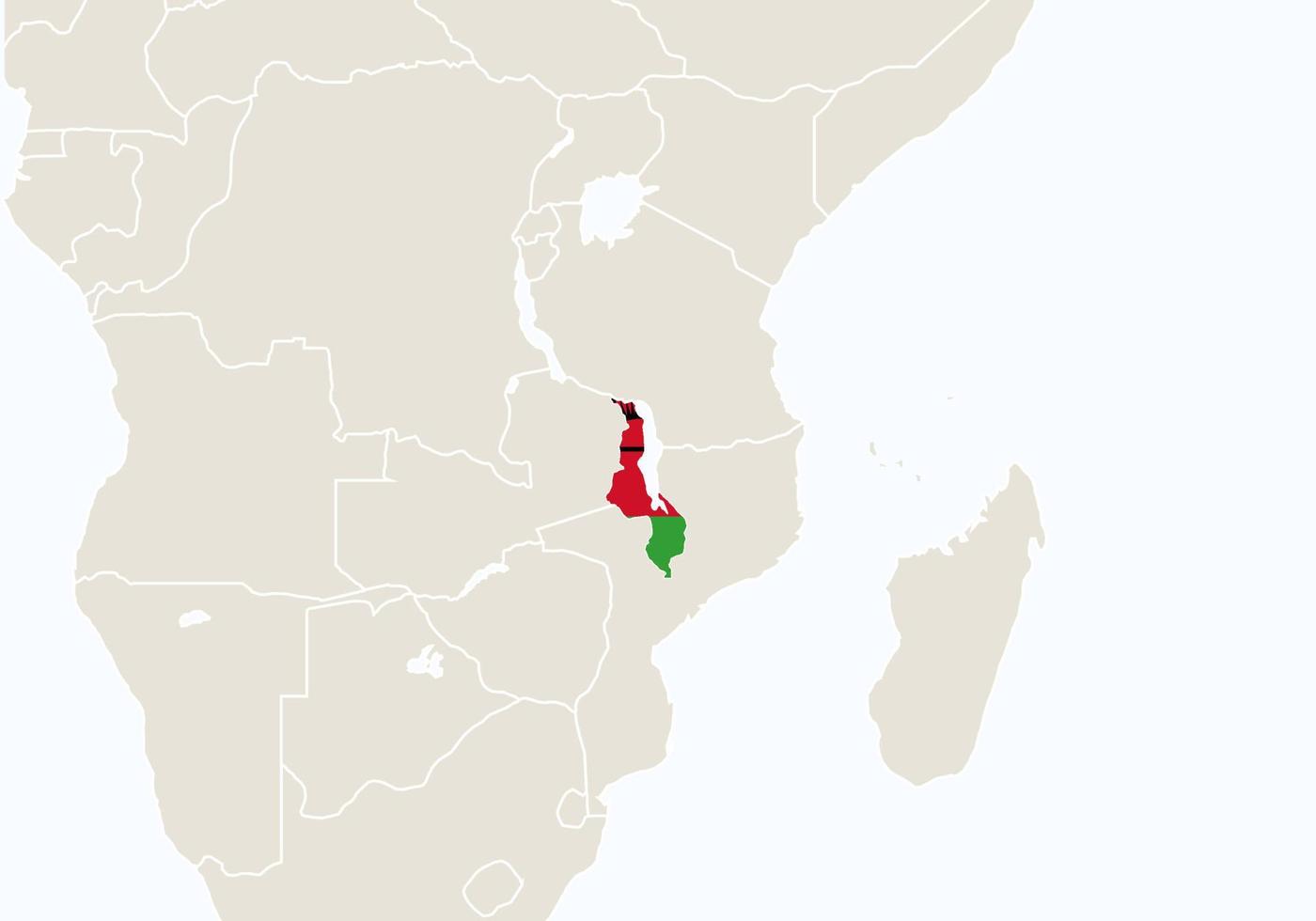 afrique avec carte du malawi en surbrillance. vecteur