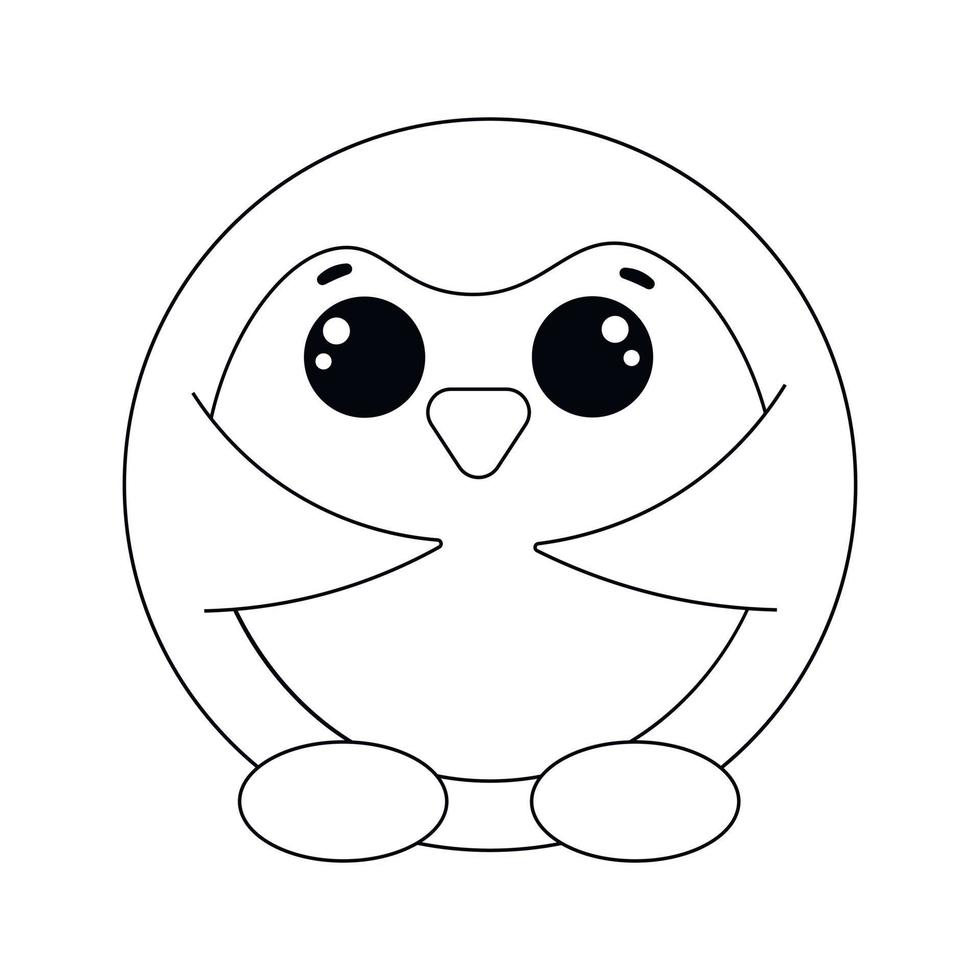 pingouin rond de dessin animé mignon. dessiner une illustration en noir et blanc vecteur