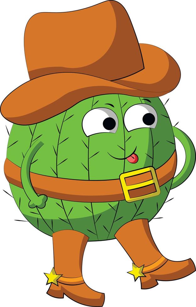 personnage de dessin animé mignon cactus cowboy. dessiner une illustration en couleur vecteur