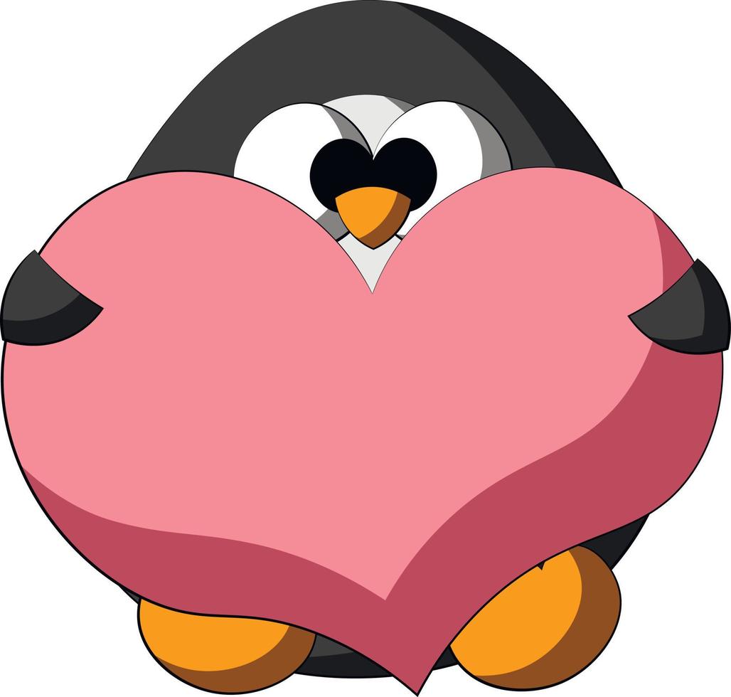 pingouin de dessin animé mignon avec coeur. dessiner une illustration en couleur vecteur