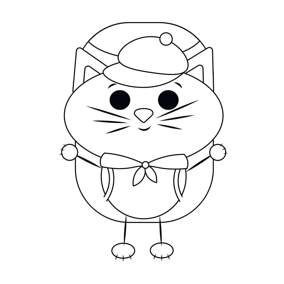 touriste de chat de dessin animé mignon. dessiner une illustration en noir et blanc vecteur