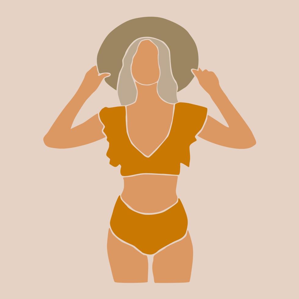 figure de corps de femme abstraite moderne en maillot de bain. silhouette de femme sans visage. forme féminine. femmes internationales en sous-vêtements. art contemporain. illustration esthétique minimaliste. mode d'été vecteur