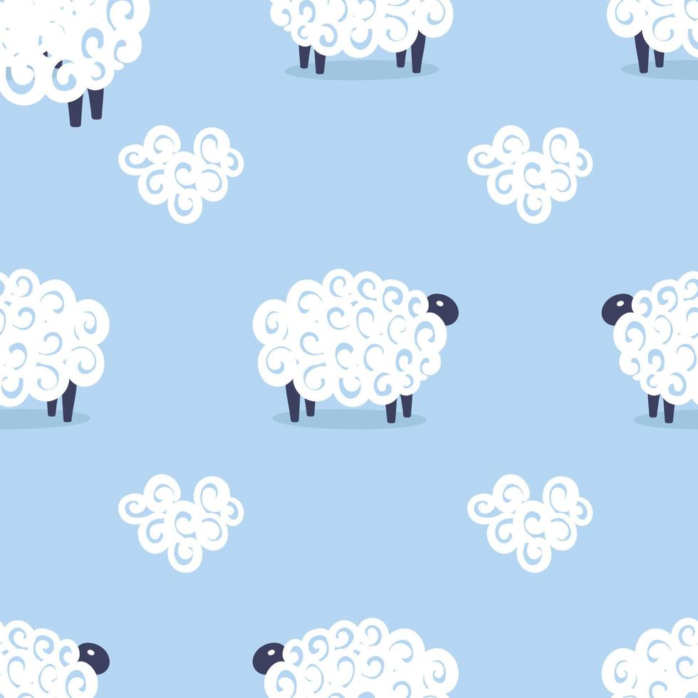 mouton mignon vecteur transparente motif enfants doux rêves illustration sur fond bleu. fond de douche de bébé. enfant dessinant des moutons blancs de style plat. conception d'enfants pour le tissu