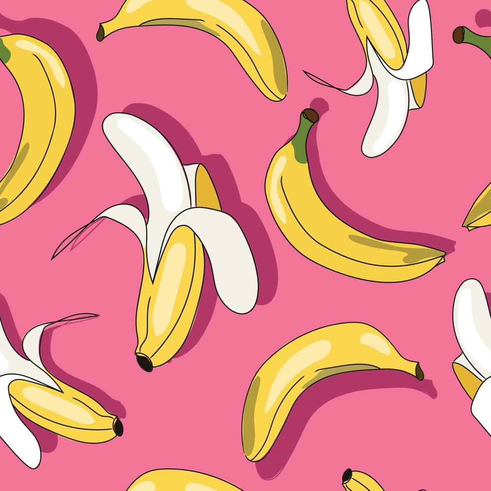 modèle sans couture de bananes avec des ombres de contraste dans un style de dessin animé abstrait sur illustration vectorielle fond rose. fond de tissu coloré avec des bananes. conception de papier peint de fruits tropicaux vecteur