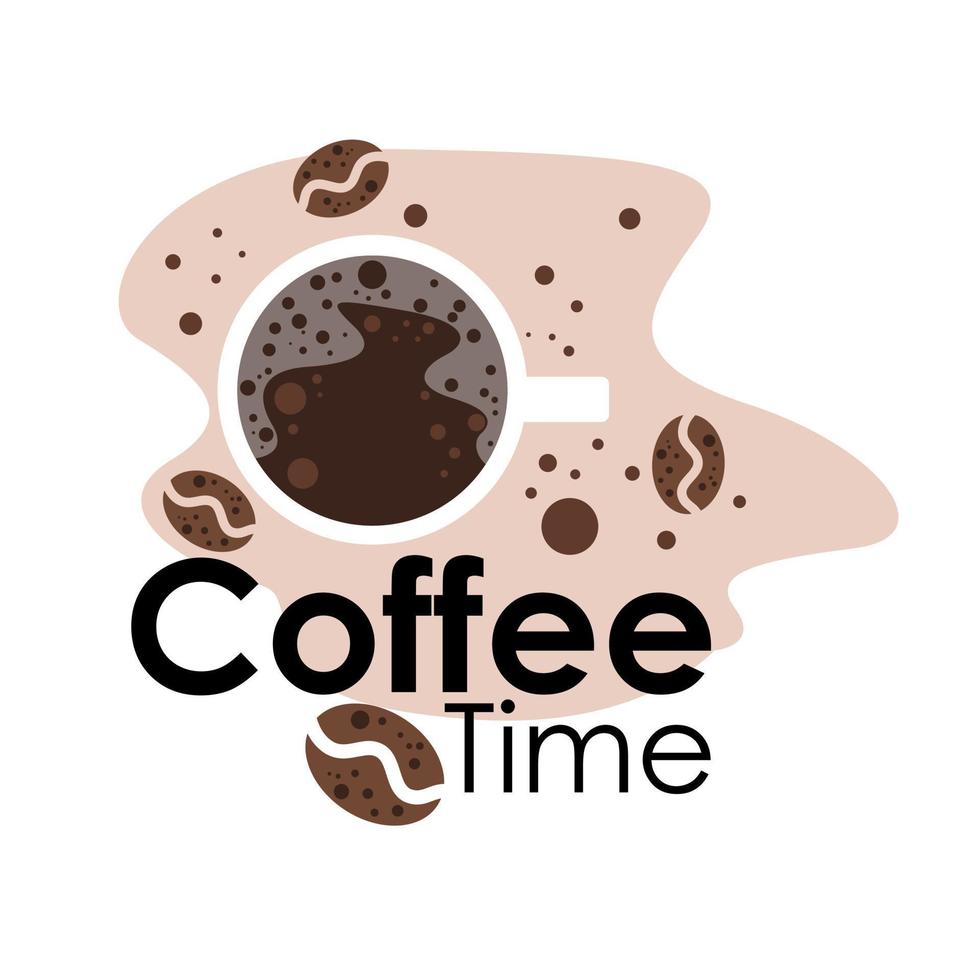 logo de l'heure du café avec du café noir vecteur