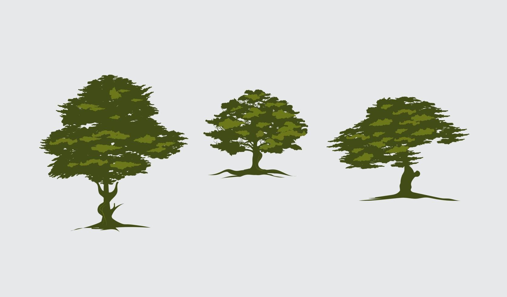 ensemble de création vectorielle de logo arbre de chêne sur fond blanc et trois énormes modèles d'illustration d'icône d'arbre isolé vecteur