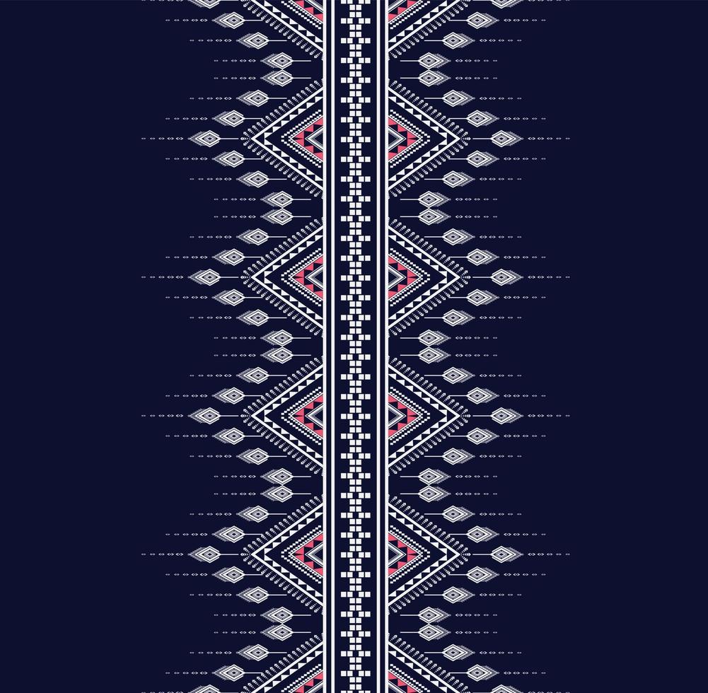 motif de broderie de texture ethnique géométrique avec fond bleu foncé ou fond d'écran et jupe, tapis, papier peint, vêtements, emballage, batik, tissu, vecteur de formes de triangle blanc de feuille, conception d'illustration