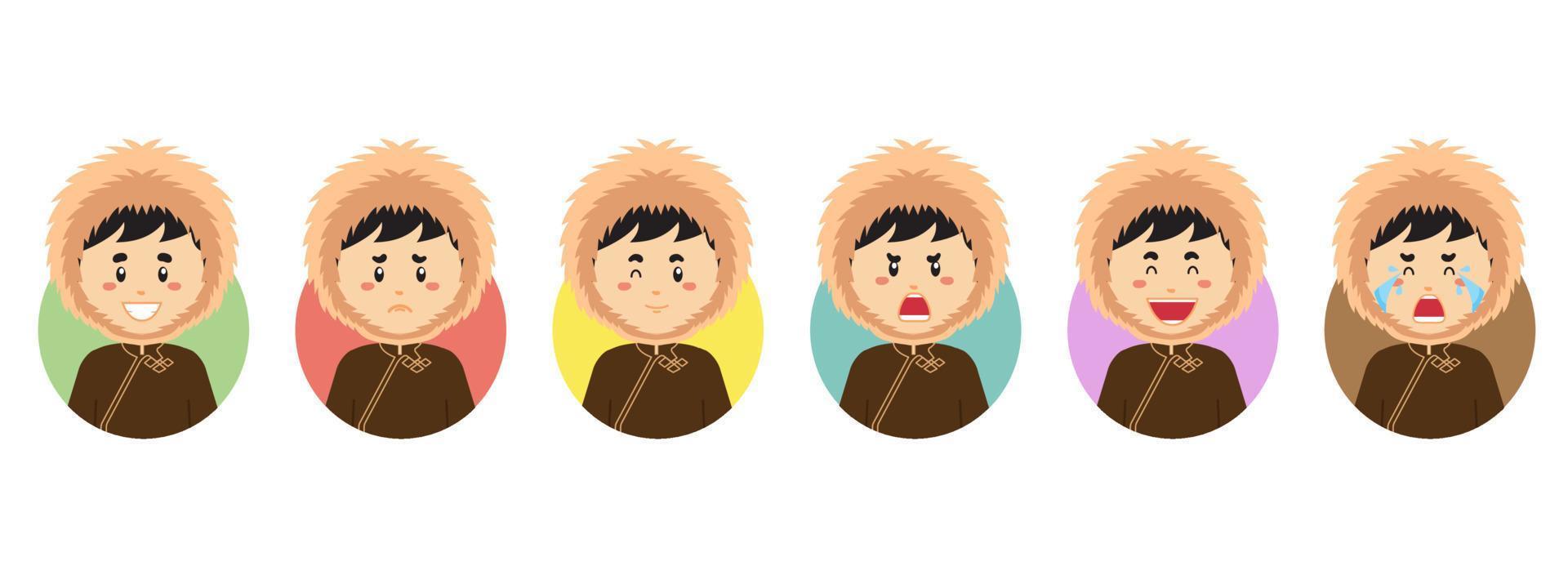 avatar mongol avec diverses expressions vecteur