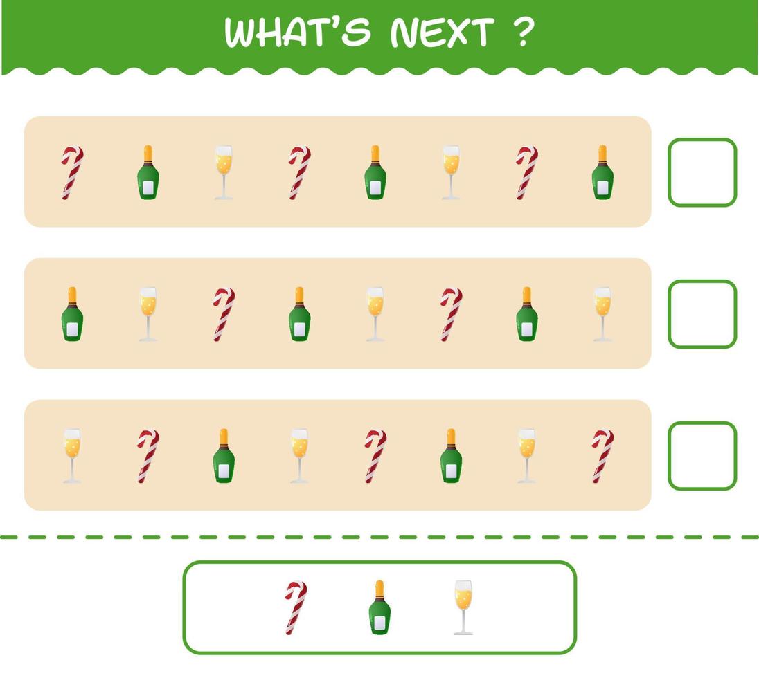 quel est le prochain jeu éducatif de dessin animé de noël. trouvez la régularité et continuez la tâche de ligne. jeu éducatif pour les enfants d'âge préscolaire et les tout-petits vecteur