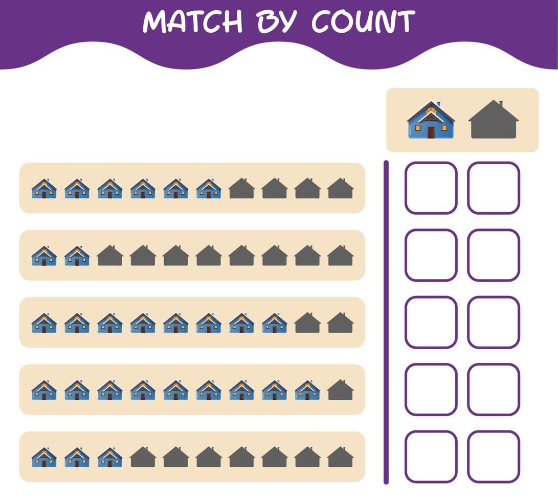 match par nombre de maison de dessin animé. match et jeu de comptage. jeu éducatif pour les enfants d'âge préscolaire et les tout-petits vecteur