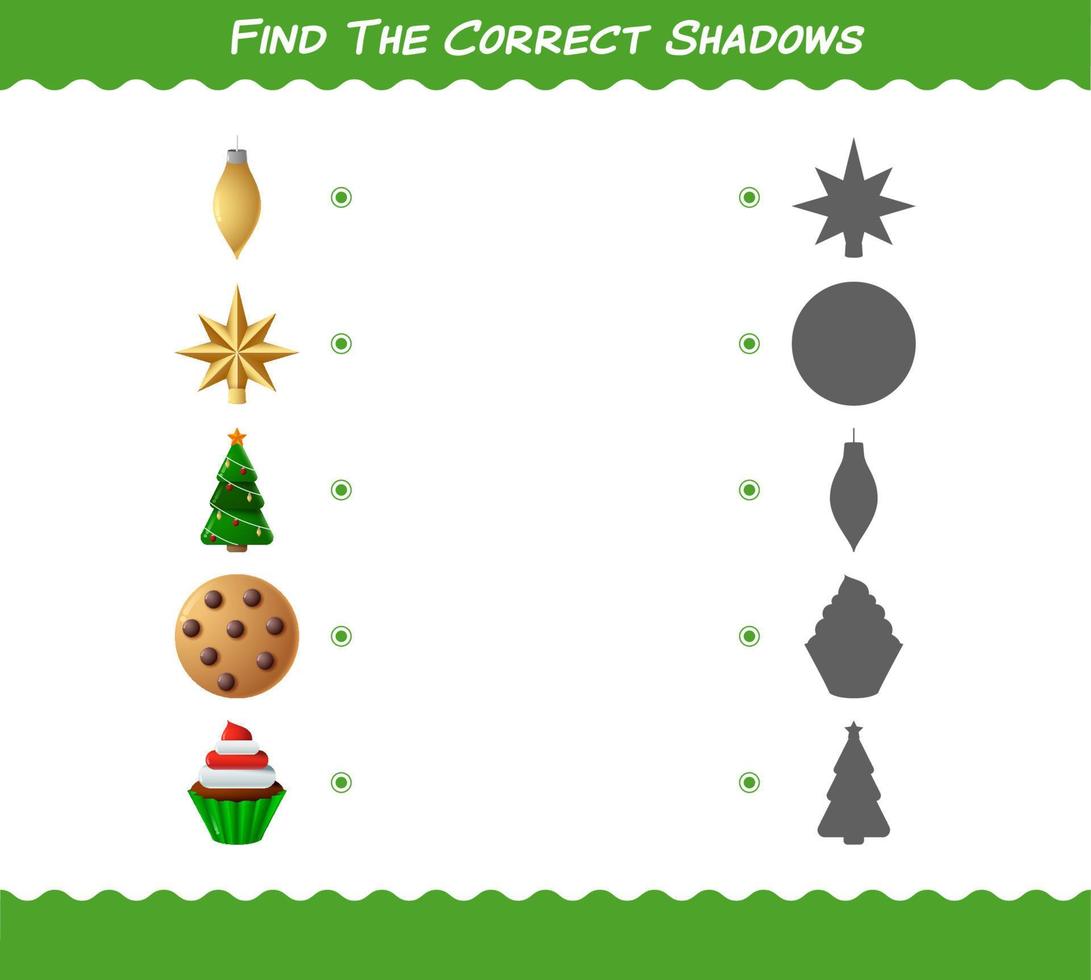 trouver les ombres correctes de Noël de dessin animé. jeu de recherche et d'association. jeu éducatif pour les enfants d'âge préscolaire et les tout-petits vecteur