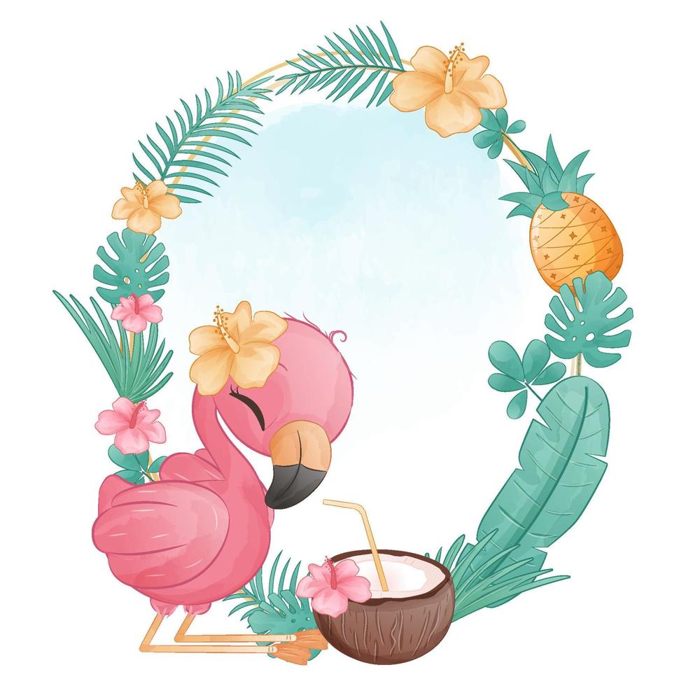 adorable petite illustration de flamant rose vecteur