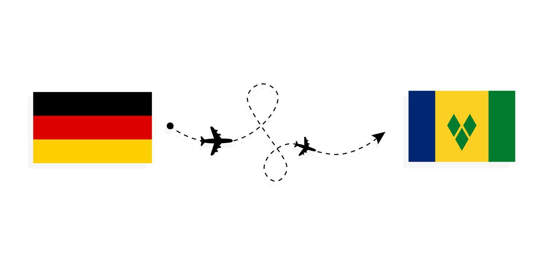 vol et voyage de l'allemagne à saint vincent et les grenadines par concept de voyage en avion de passagers vecteur