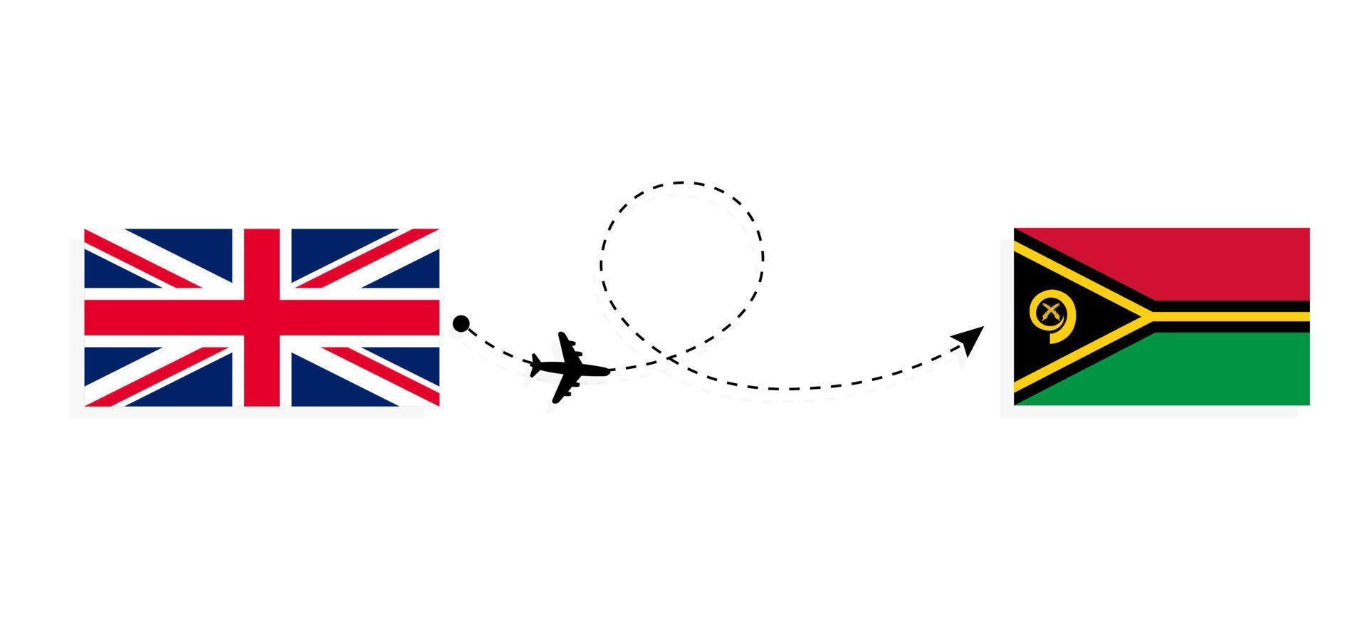 vol et voyage du royaume-uni de grande-bretagne au vanuatu par concept de voyage en avion de passagers vecteur