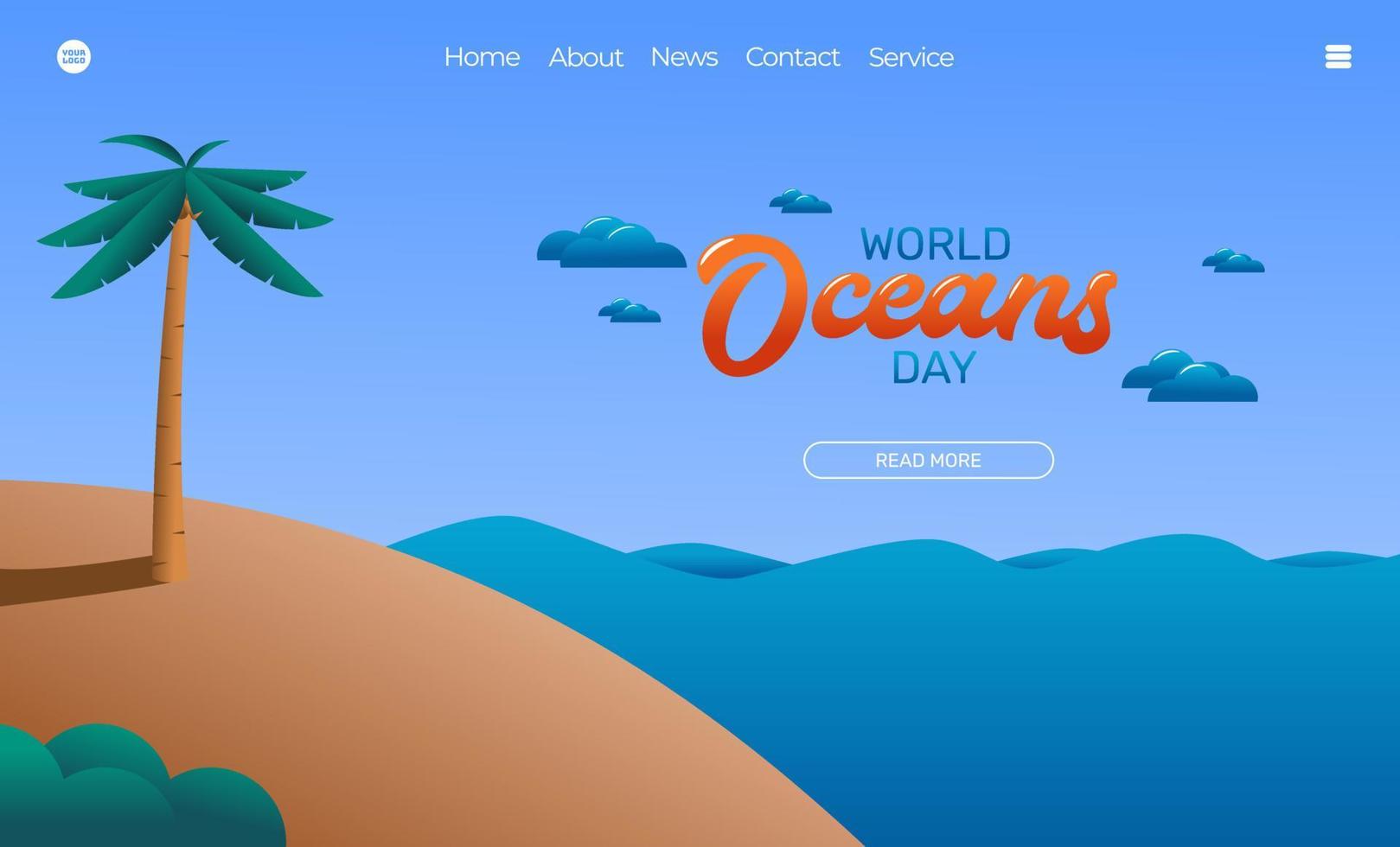 illustration graphique vectoriel de vue sur la plage de l'océan. journée mondiale de l'océan. parfait pour la page de destination Web, l'arrière-plan de la bannière, le dépliant, l'affiche, etc.