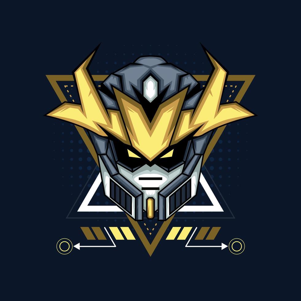 illustration graphique vectoriel du chevalier robot cyborg dans l'arrière-plan des ornements de la géométrie sacrée, parfait pour la conception de t-shirts, l'autocollant, l'affiche, la marchandise et le logo e-sport