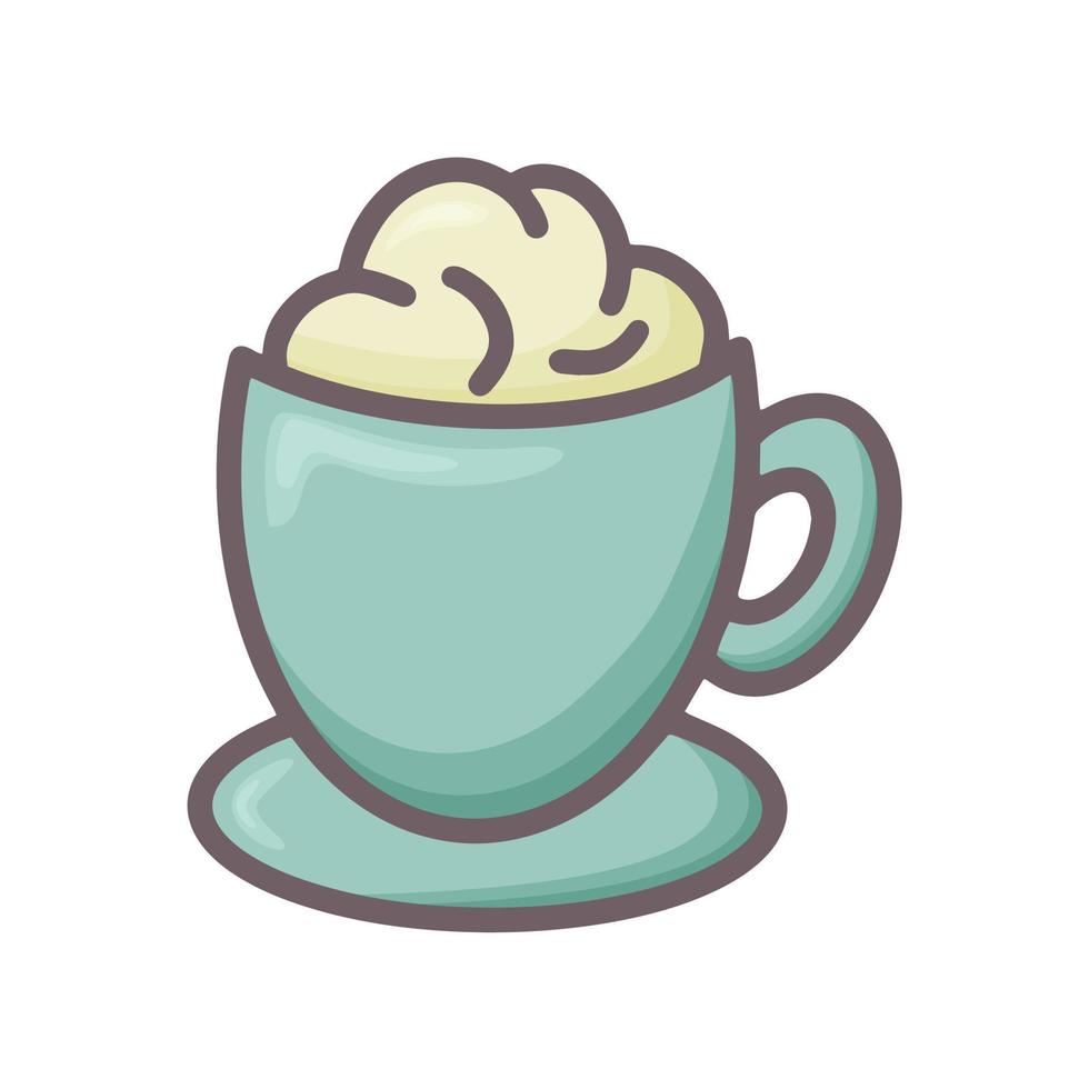 tasse avec soucoupe et boisson avec illustration vectorielle de mousse style doodle isolé vecteur