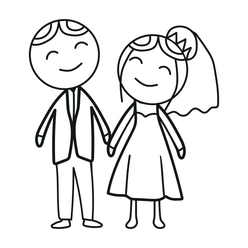 dessin animé doodle couple de mariage romantique vecteur