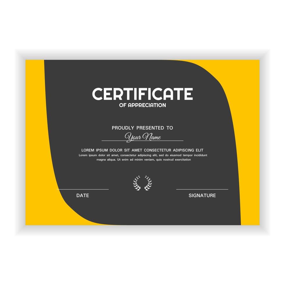 modèle de certificat d'appréciation créatif avec couleur jaune vecteur