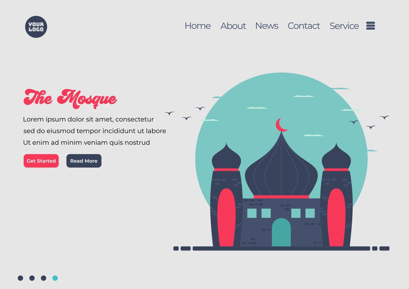 modèle de page de destination de l'illustration de la mosquée. concept de design plat moderne de conception de pages Web pour site Web et site Web mobile. facile à modifier et à personnaliser. illustration vectorielle. style design plat vecteur