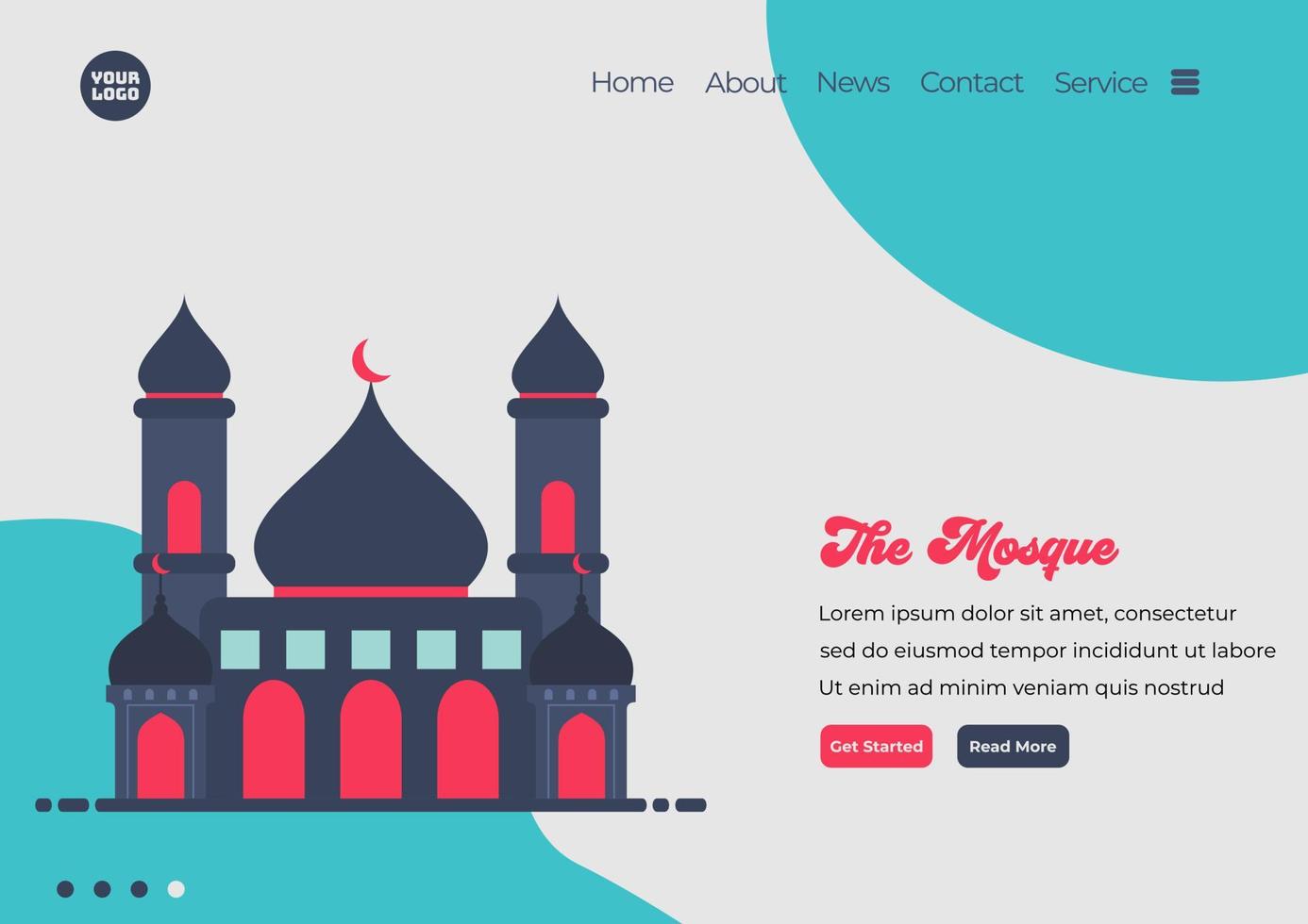 modèle de page de destination de l'illustration de la mosquée. concept de design plat moderne de conception de pages Web pour site Web et site Web mobile. facile à modifier et à personnaliser. illustration vectorielle. style design plat vecteur