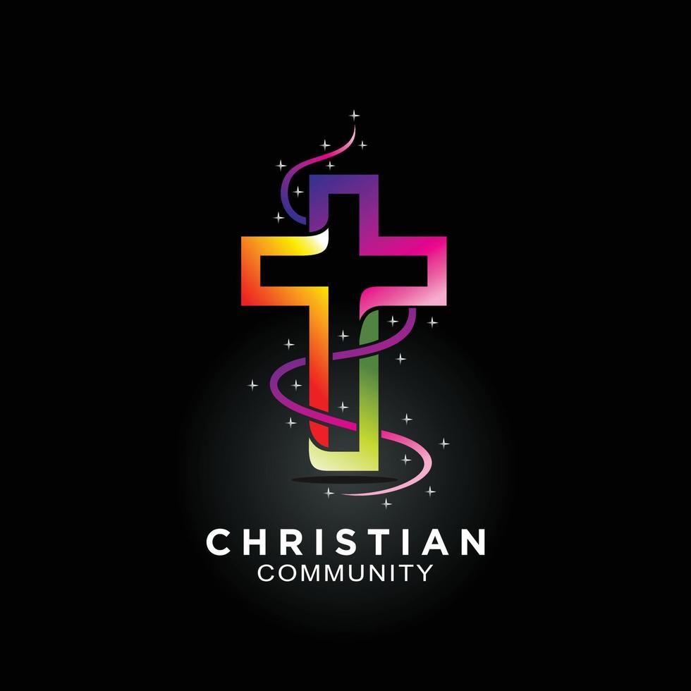 logo croisé pour la communauté chrétienne avec un design de couleur moderne vecteur