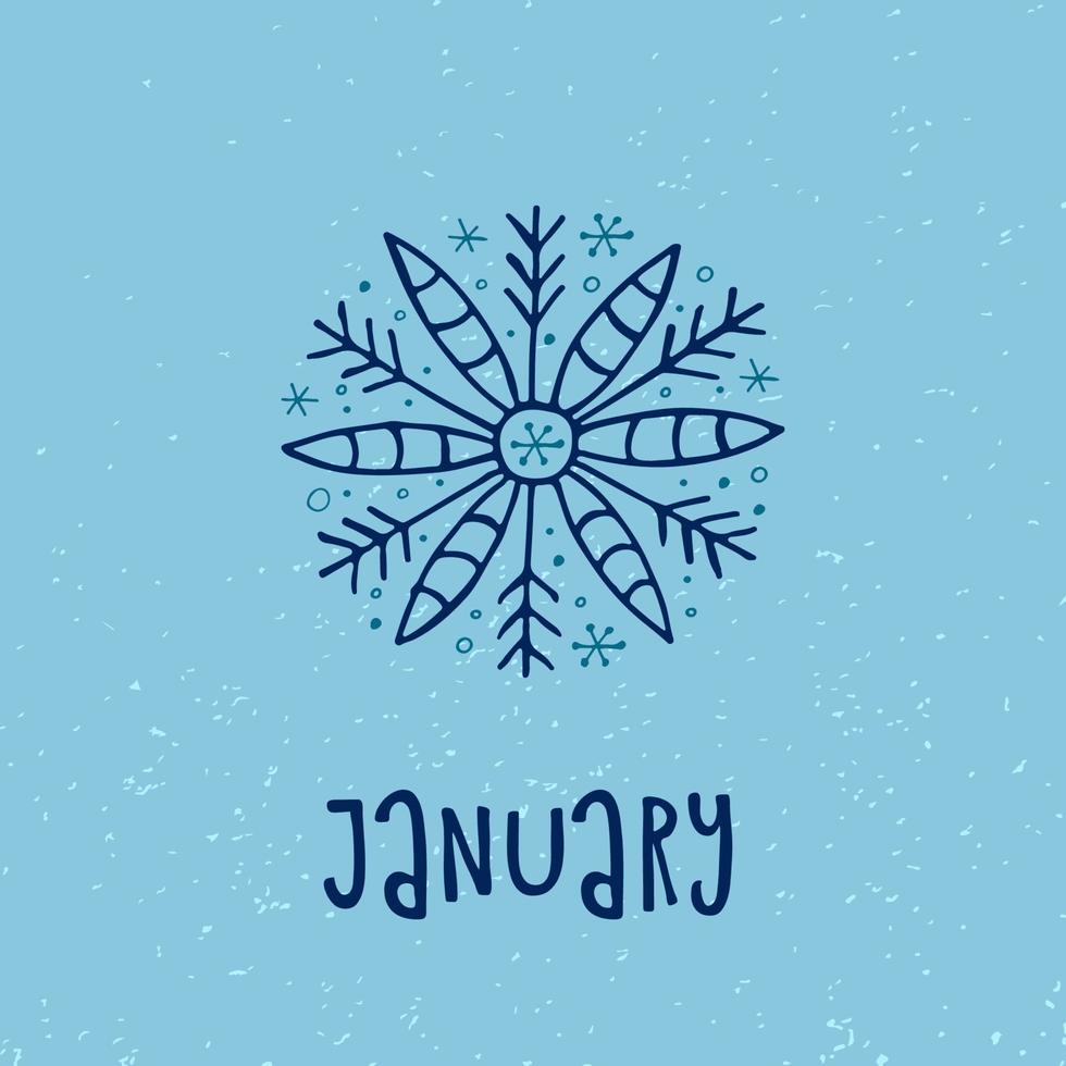 un flocon de neige dessiné à la main. illustration vectorielle dans un style doodle. humeur d'hiver. bonjour 2023. joyeux noël et bonne année. élément bleu sur fond bleu. vecteur