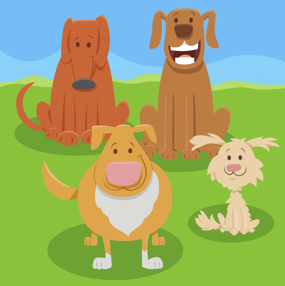 drôle de bande dessinée chiens et chiots groupe de personnages animaux vecteur