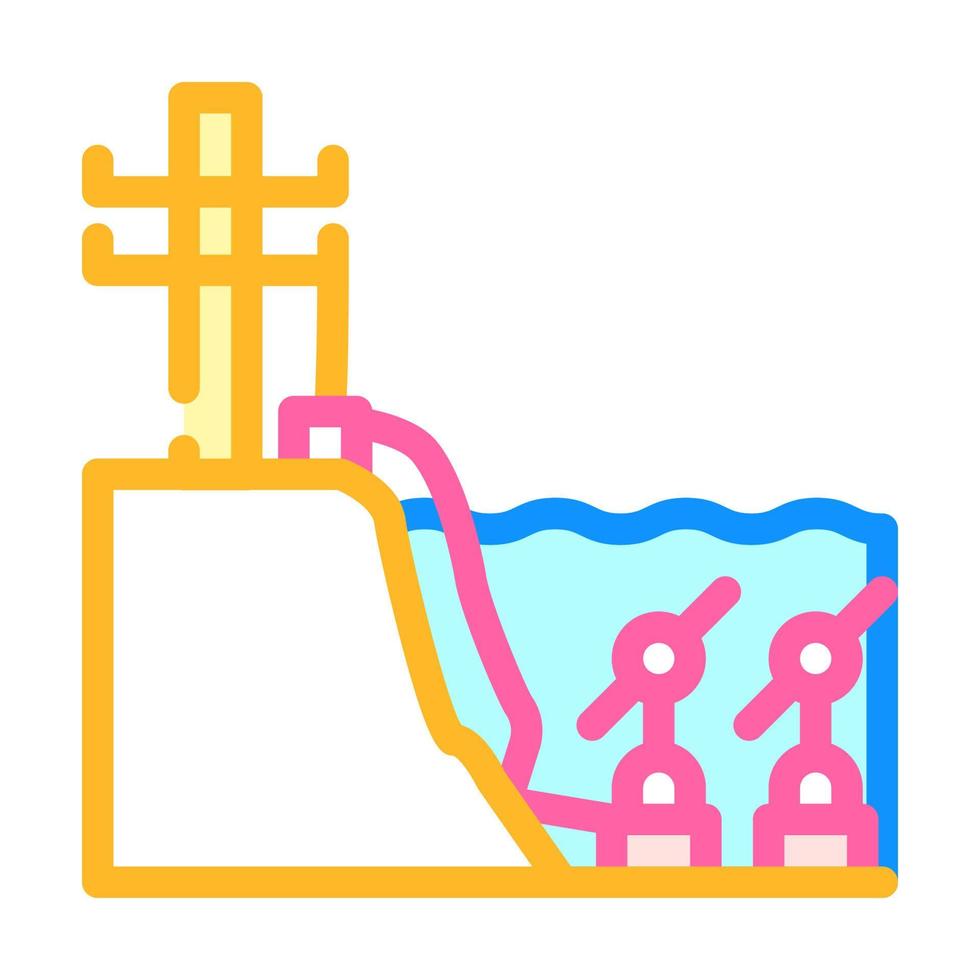 schéma de travail de l'icône de couleur de la centrale marémotrice illustration vectorielle vecteur