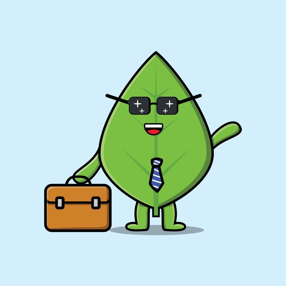 dessin animé feuille verte homme d'affaires tenant une valise vecteur