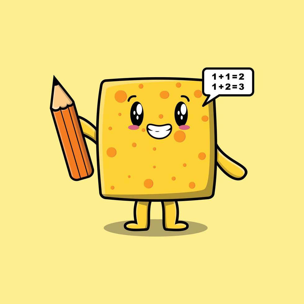 Étudiant intelligent de dessin animé mignon de fromage avec un crayon vecteur