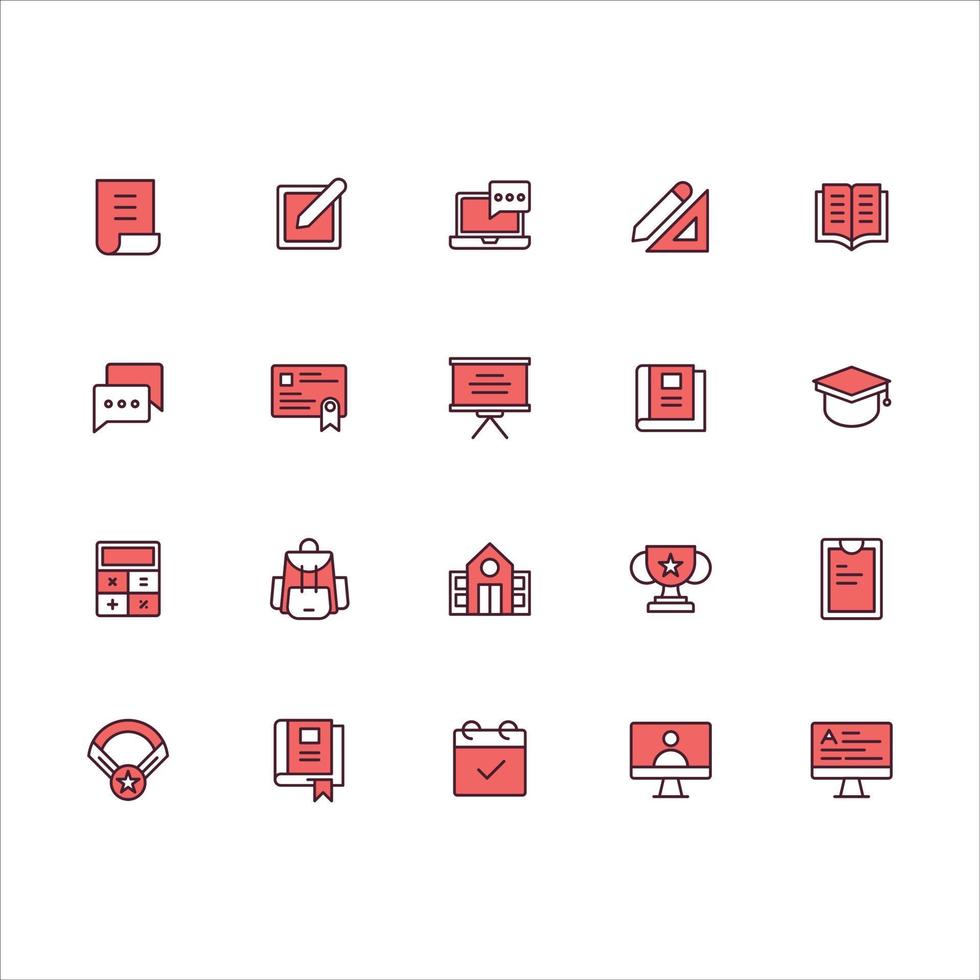 ensemble simple d'icônes de lignes remplies vectorielles liées à l'éducation en ligne. contient des icônes telles que ebook ou e-learning, ordinateur, règle et plus encore. trait modifiable vecteur