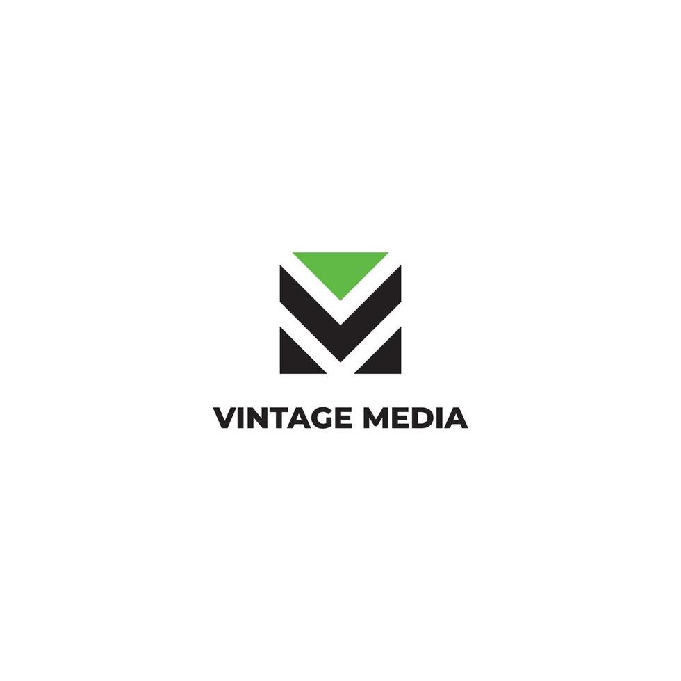 lettre initiale abstraite v et m en noir et vert isolé sur fond blanc appliqué pour le logo de l'entreprise de publicité numérique convient également à la marque ou à l'entreprise qui a le nom initial vm ou mv vecteur
